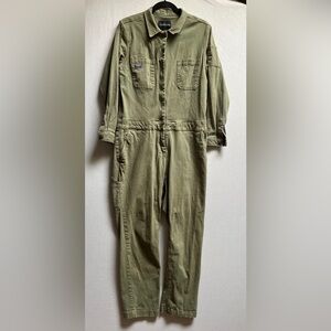 Wildfang The Essential Coverall Olive Green Utility Jumpsuit Long Sleeve Large